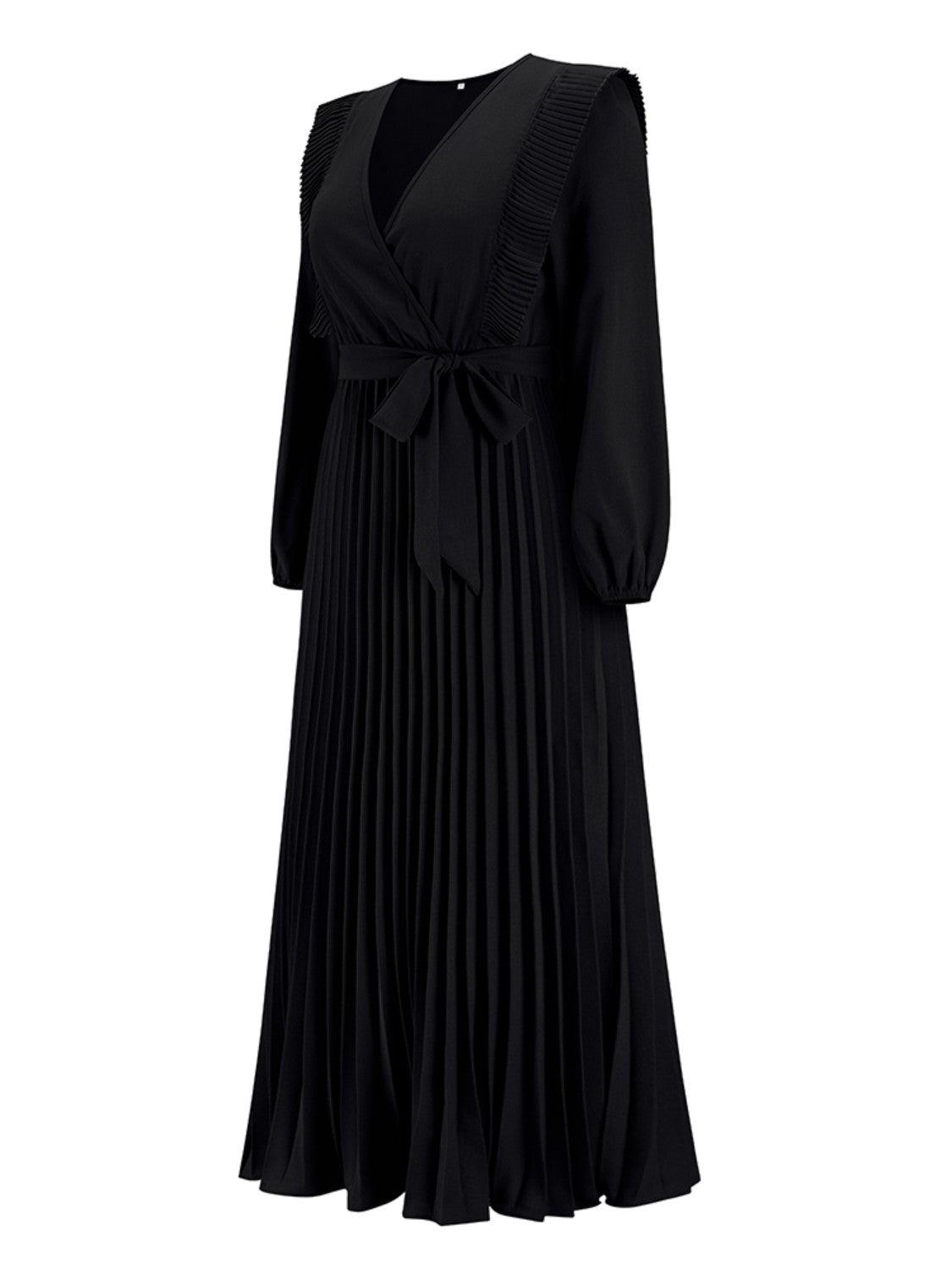 Pleated Surplice Tie Waist Maxi Dress Carauana Store