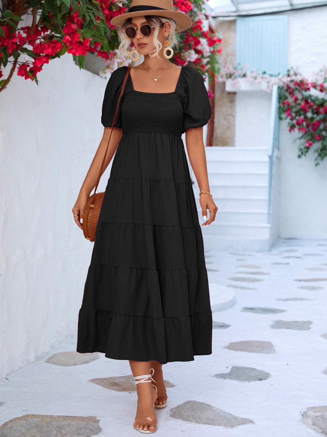 Tiered Smocked Short Sleeve Dress Carauana Store