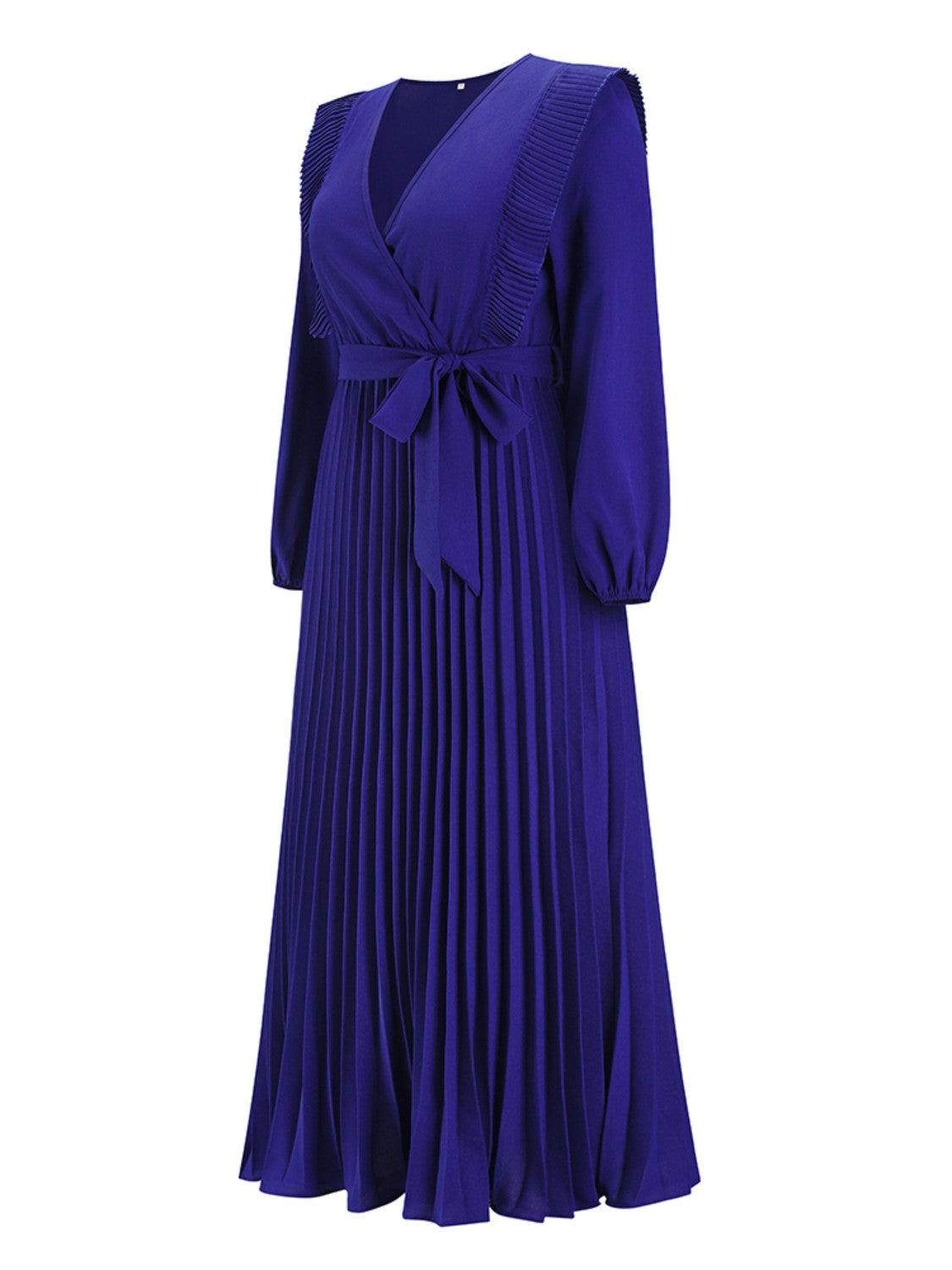 Pleated Surplice Tie Waist Maxi Dress Carauana Store