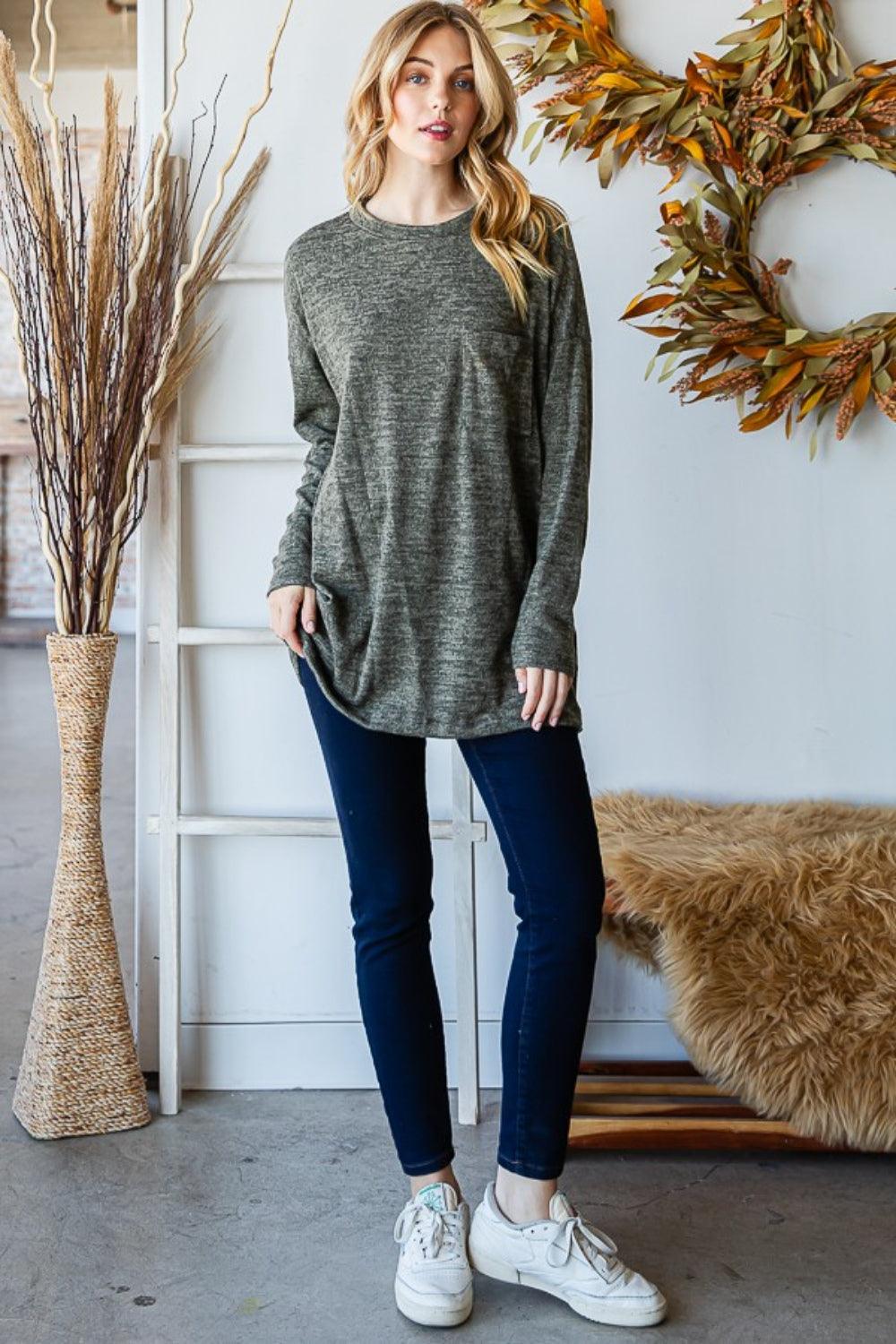 Reborn J Button Side Round Neck Long Sleeve T-Shirt Carauana Store