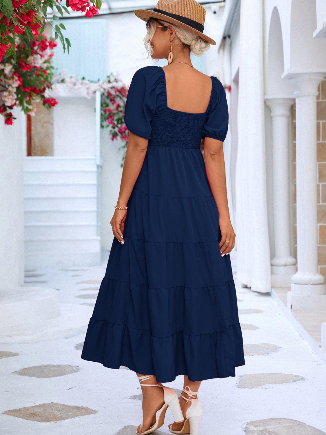 Tiered Smocked Short Sleeve Dress Carauana Store
