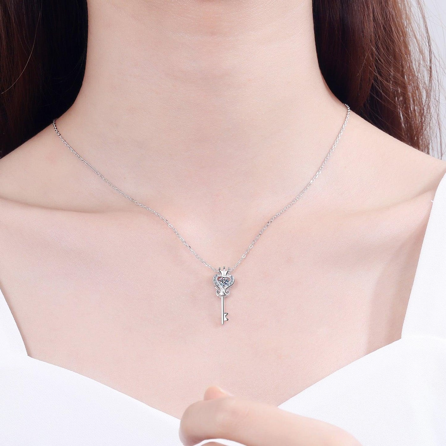 Key Shape Moissanite 925 Sterling Silver Necklace Carauana Store