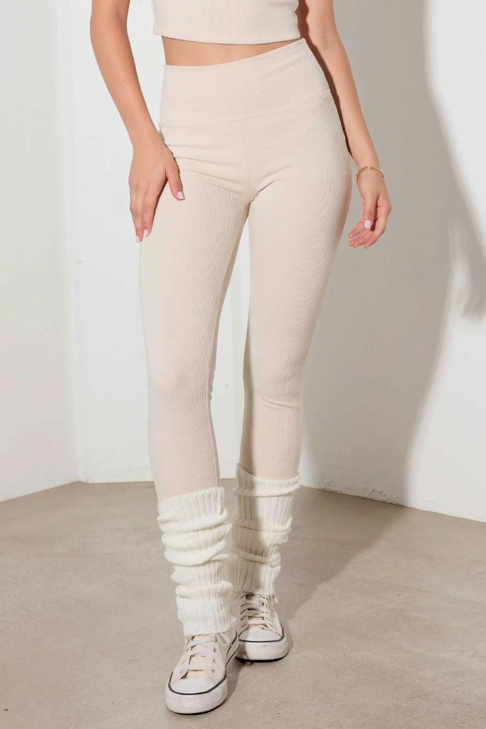 Le Lis Ribbed Crop Cami and High Waist Brushed Leggings Set Carauana Store
