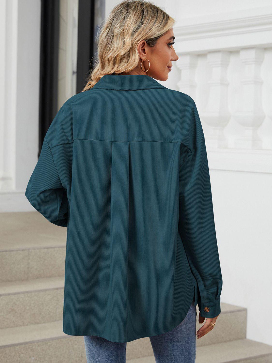 Button Up Dropped Shoulder Long Sleeve Outerwear Carauana Store