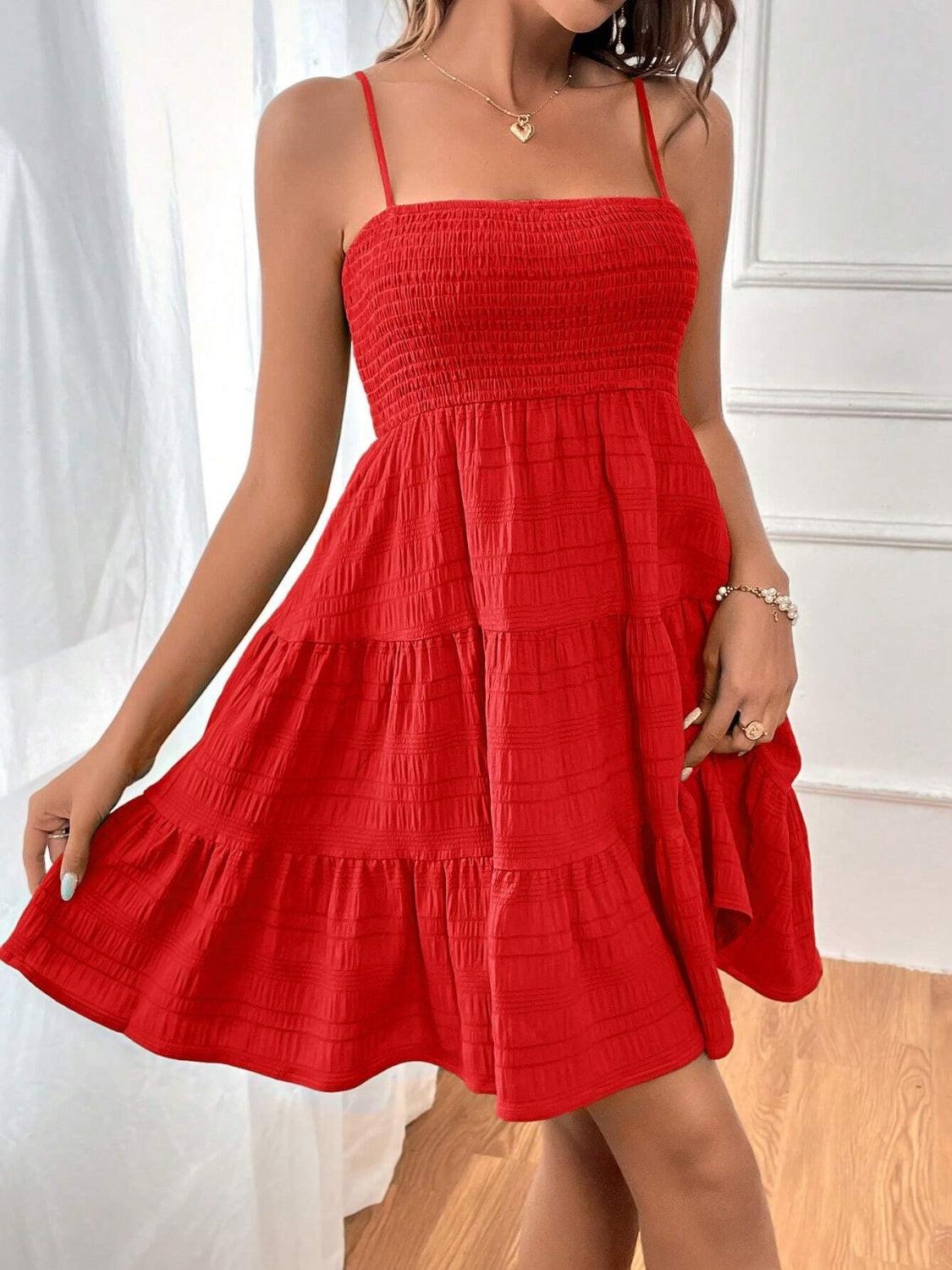 Smocked Tiered Sleeveless Mini Dress Carauana Store