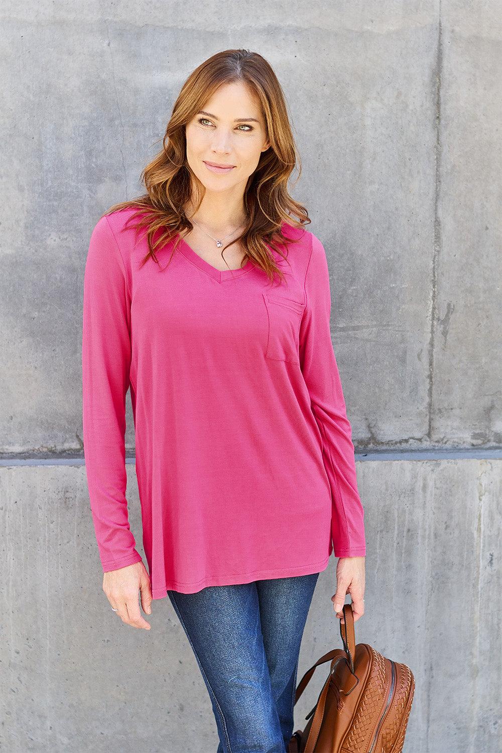Basic Bae Full Size V-Neck Long Sleeve Top Carauana Store