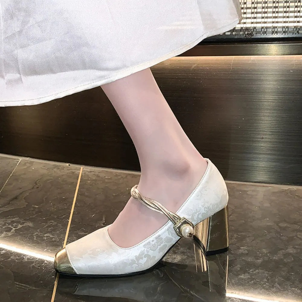 Square Toe Block Heels Pumps Carauana Store