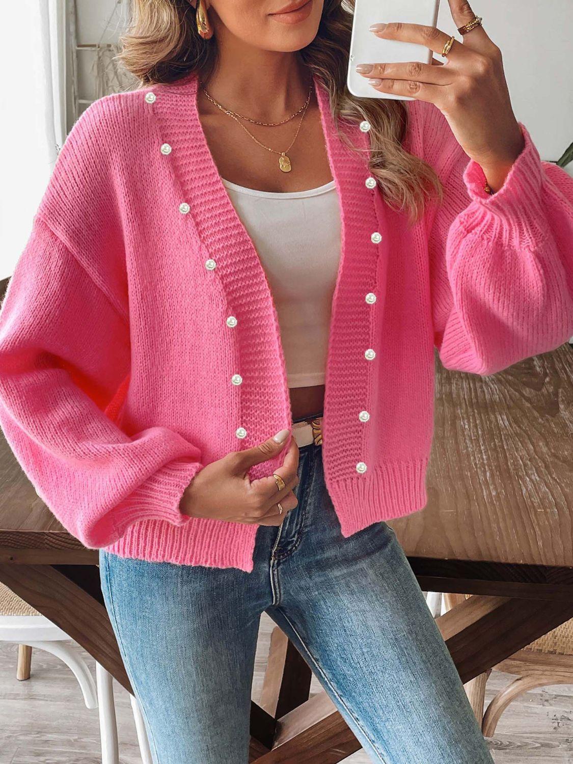 Pearl Open Front Long Sleeve Cardigan Carauana Store