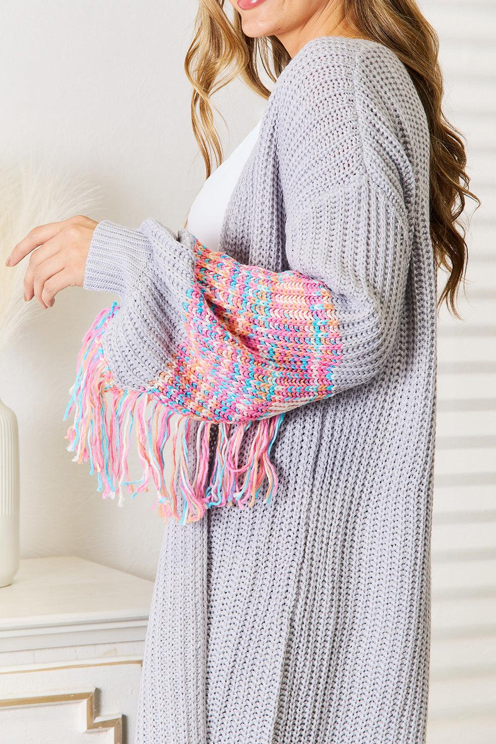 Woven Right Fringe Sleeve Dropped Shoulder Cardigan Carauana Store