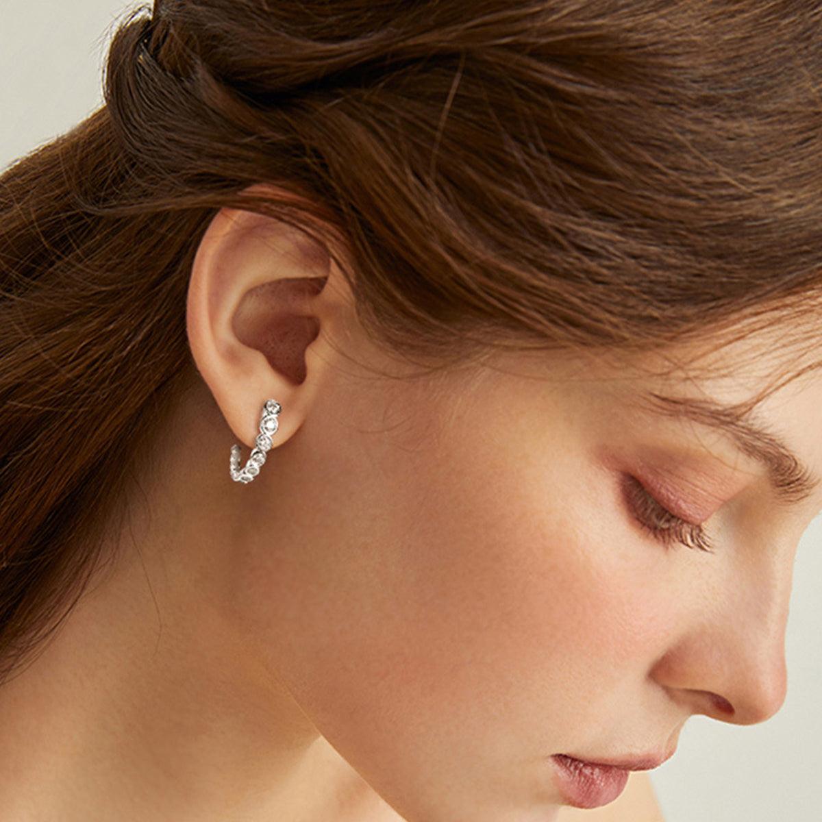 Inlaid Moissanite 925 Sterling Silver C-Hoop Earrings Carauana Store