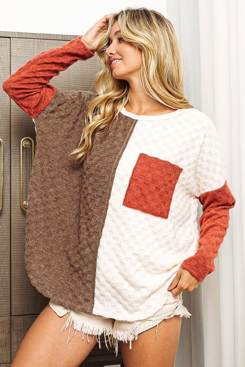BiBi Color Block Brushed Checker Top Carauana Store