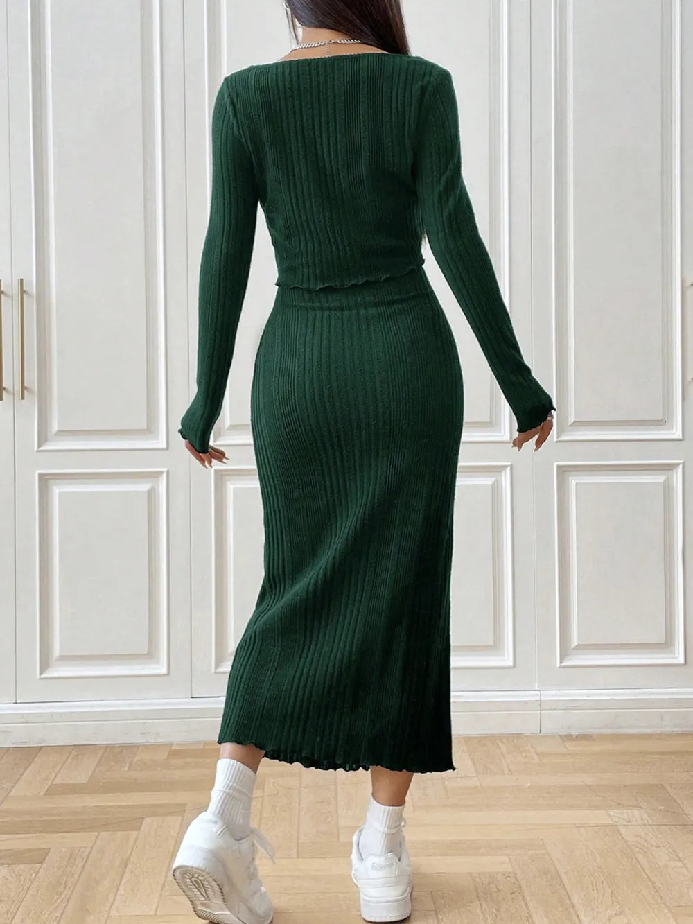 Cami Dress and Tied Long Sleeve Cardigan Set Carauana Store