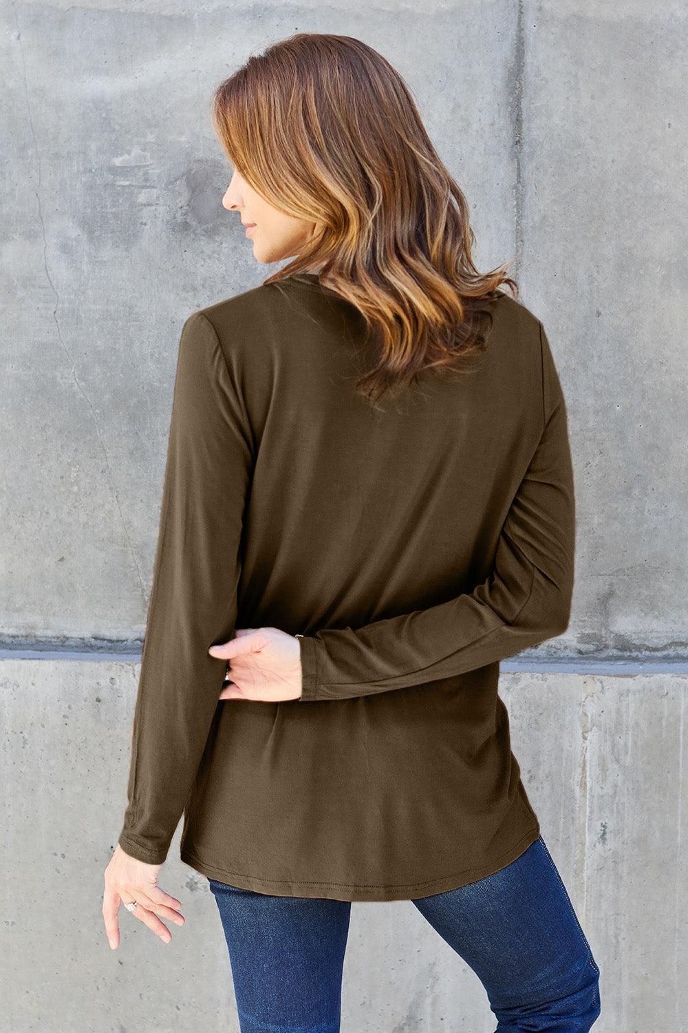 Basic Bae Full Size V-Neck Long Sleeve Top Carauana Store