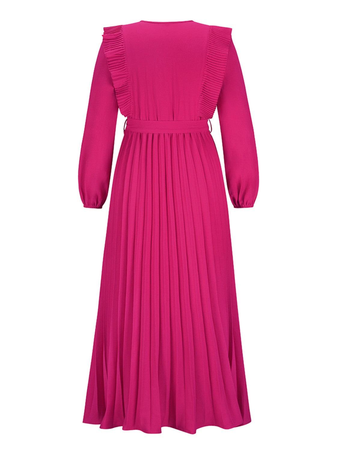 Pleated Surplice Tie Waist Maxi Dress Carauana Store
