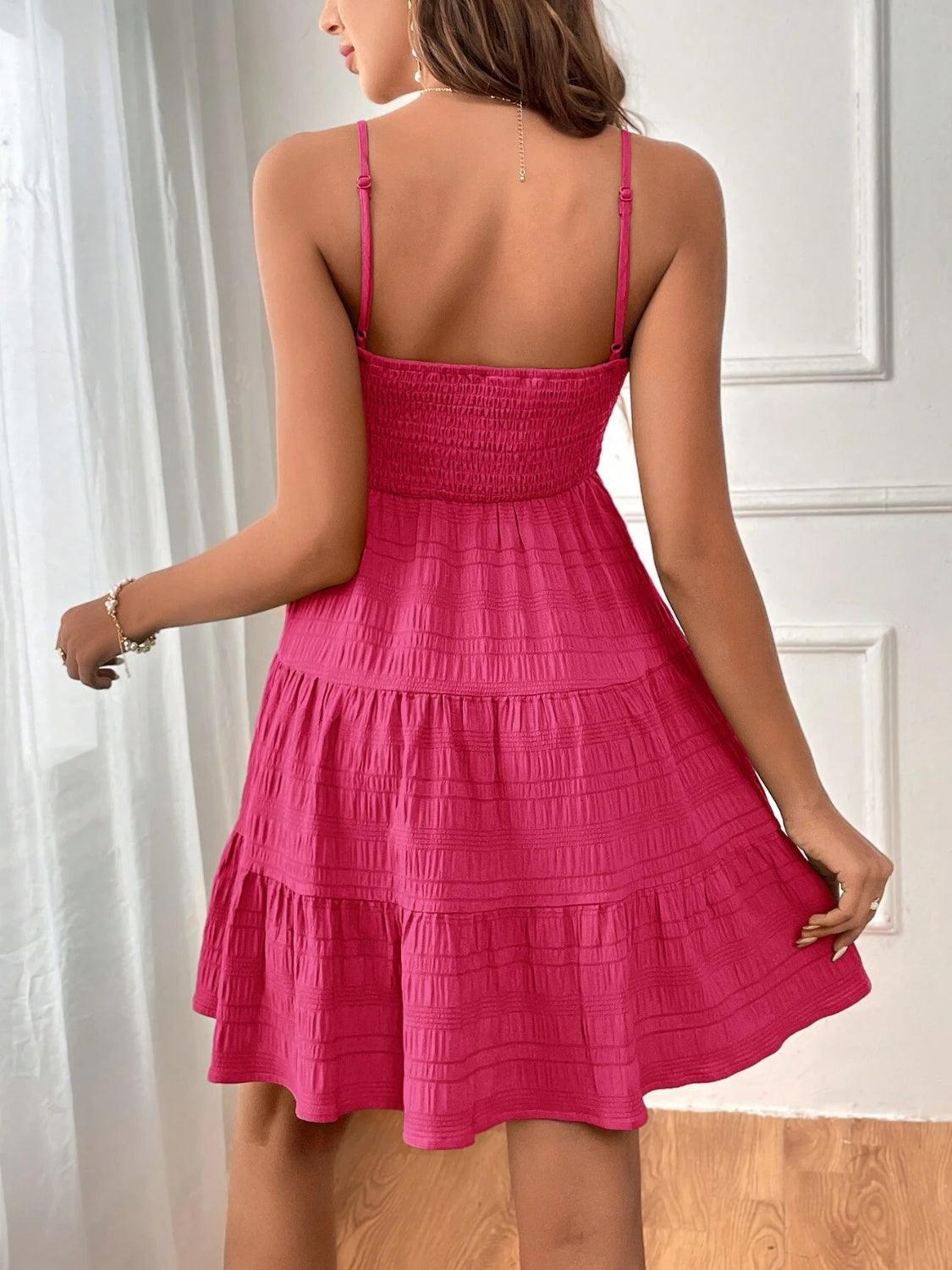 Smocked Tiered Sleeveless Mini Dress Carauana Store