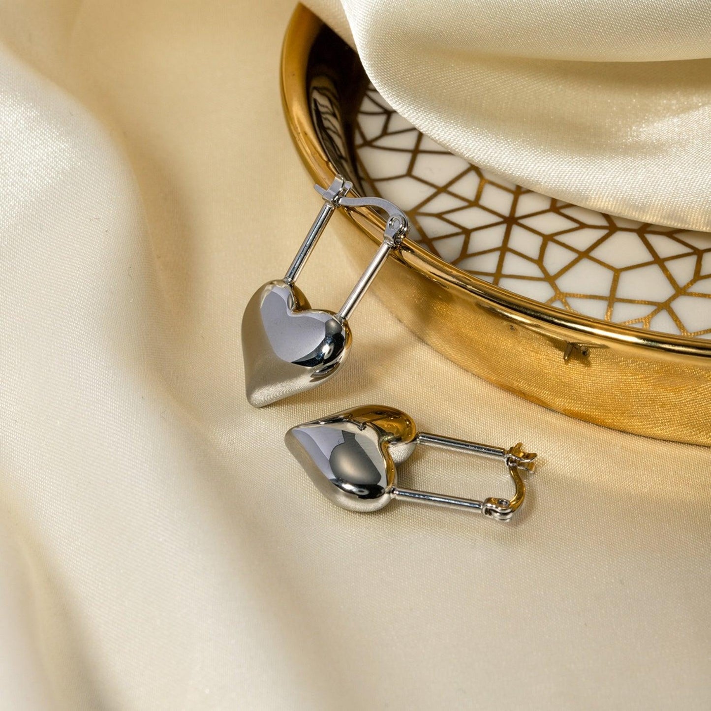 Stainless Steel Heart Lock Drop Earrings Carauana Store