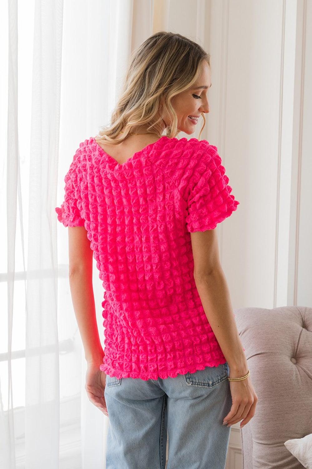 Sew In Love Bubble Textured Round Neck Short Sleeve T-Shirt Carauana Store