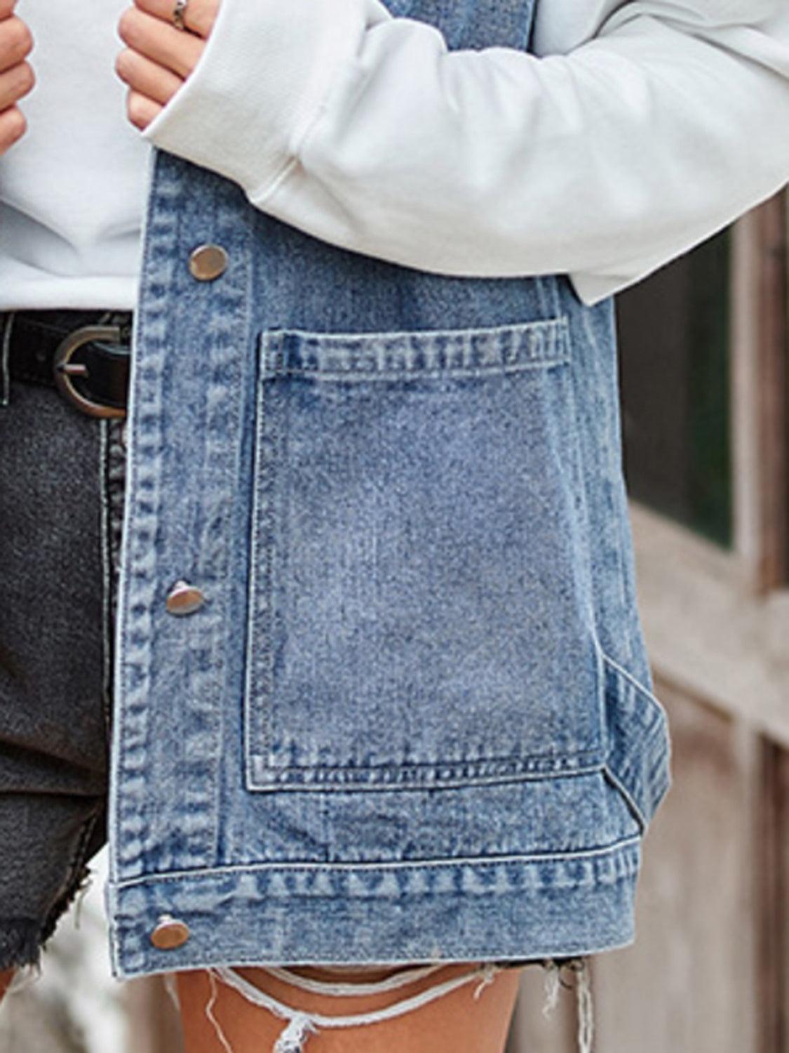 Button Up Sleeveless Denim Jacket with Pockets Carauana Store