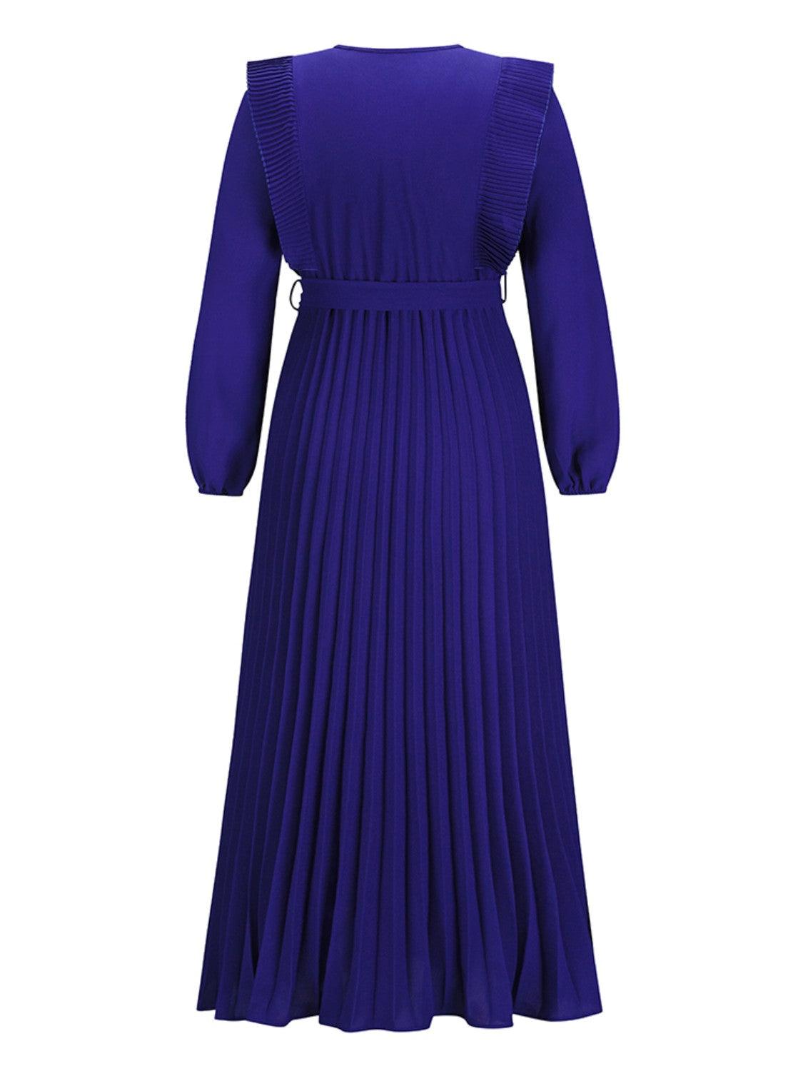 Pleated Surplice Tie Waist Maxi Dress Carauana Store