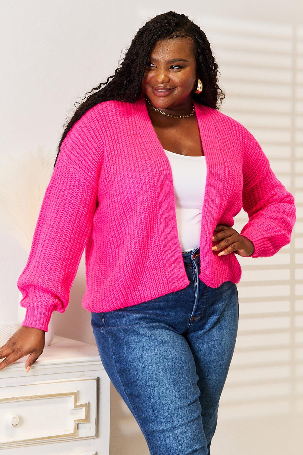 Woven Right Rib-Knit Open Front Drop Shoulder Cardigan Carauana Store