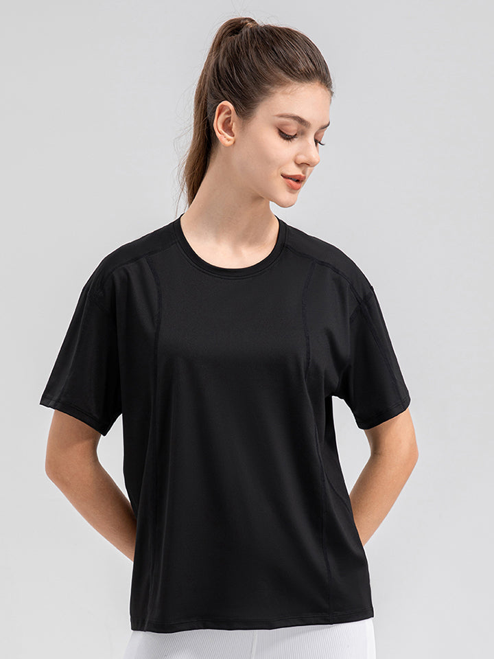 Round Neck Short Sleeve Active Top Carauana Store