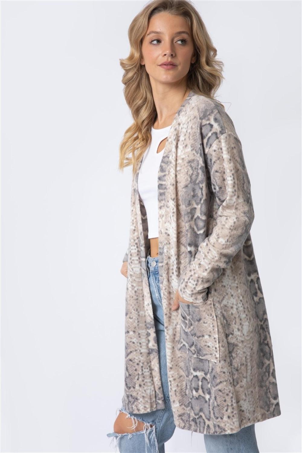 Cherish Apparel Animal Print Flannel Open Front Longline Cardigan Carauana Store