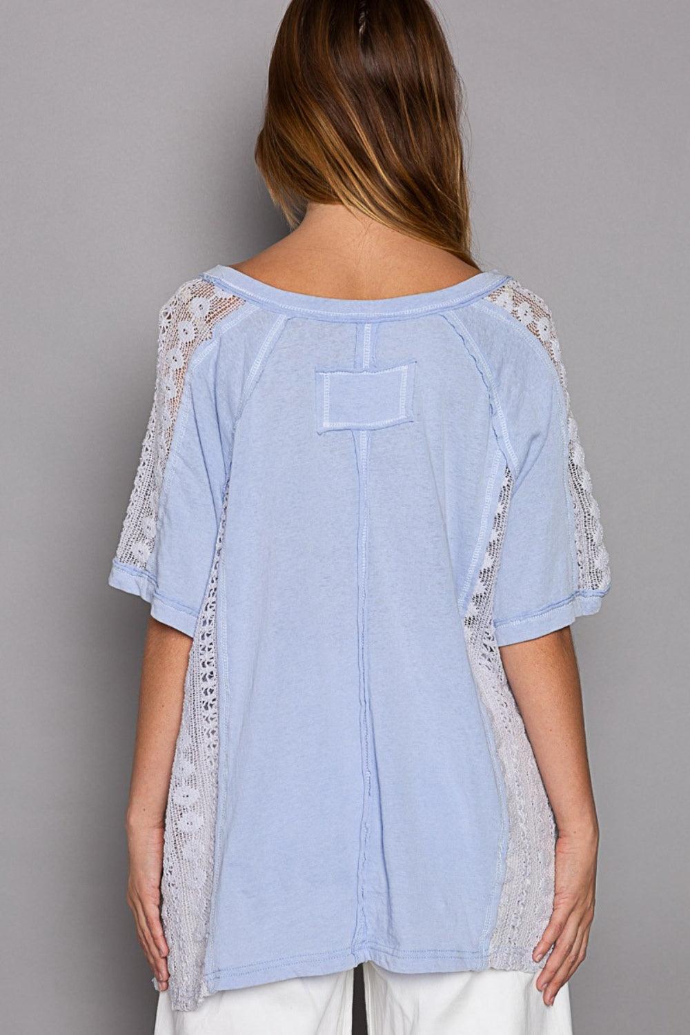 POL Short Sleeve Lace Crochet Panel Top Carauana Store