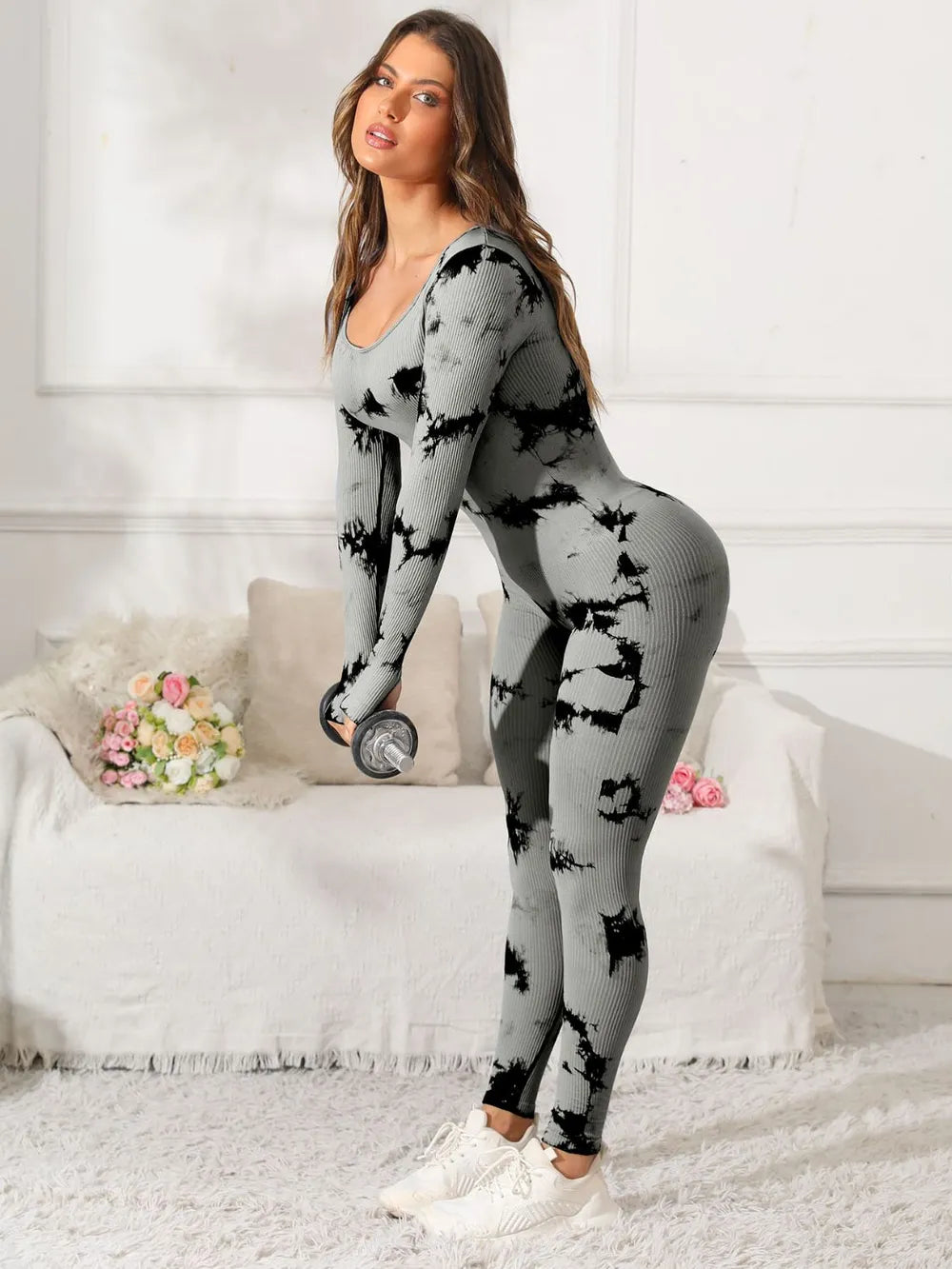 Scoop Neck Long Sleeve Active Jumpsuit Carauana Store