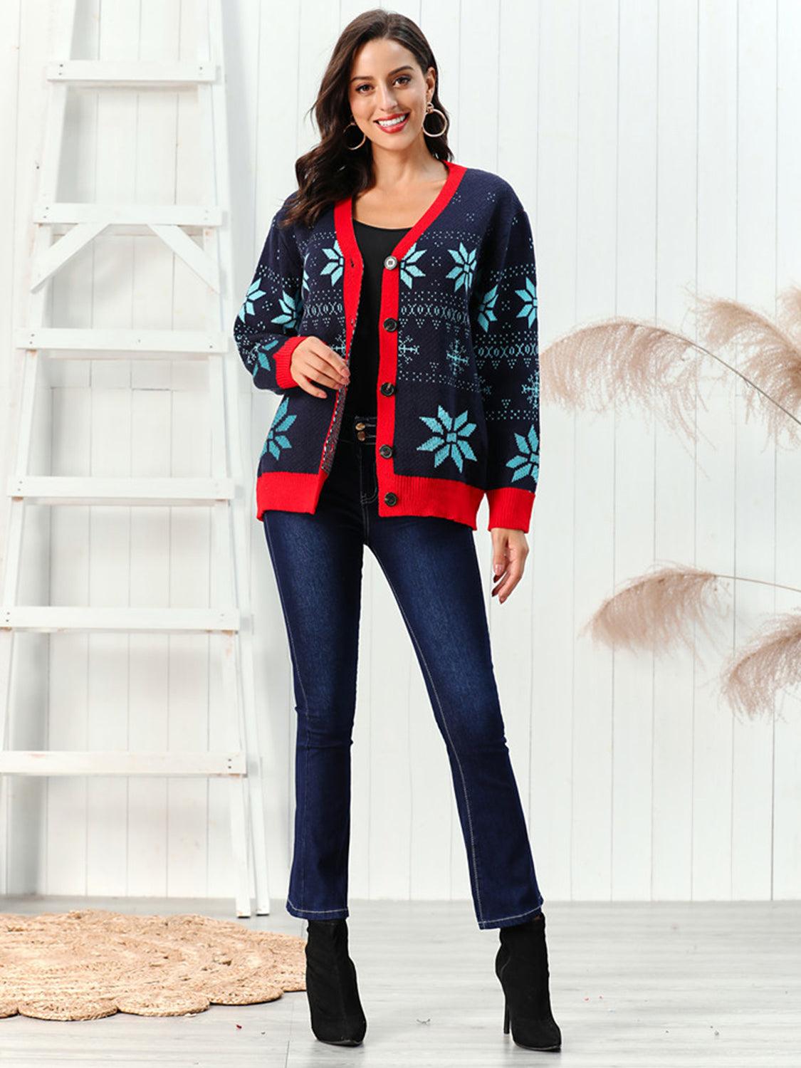 Snowflake Pattern Button Down Cardigan Carauana Store
