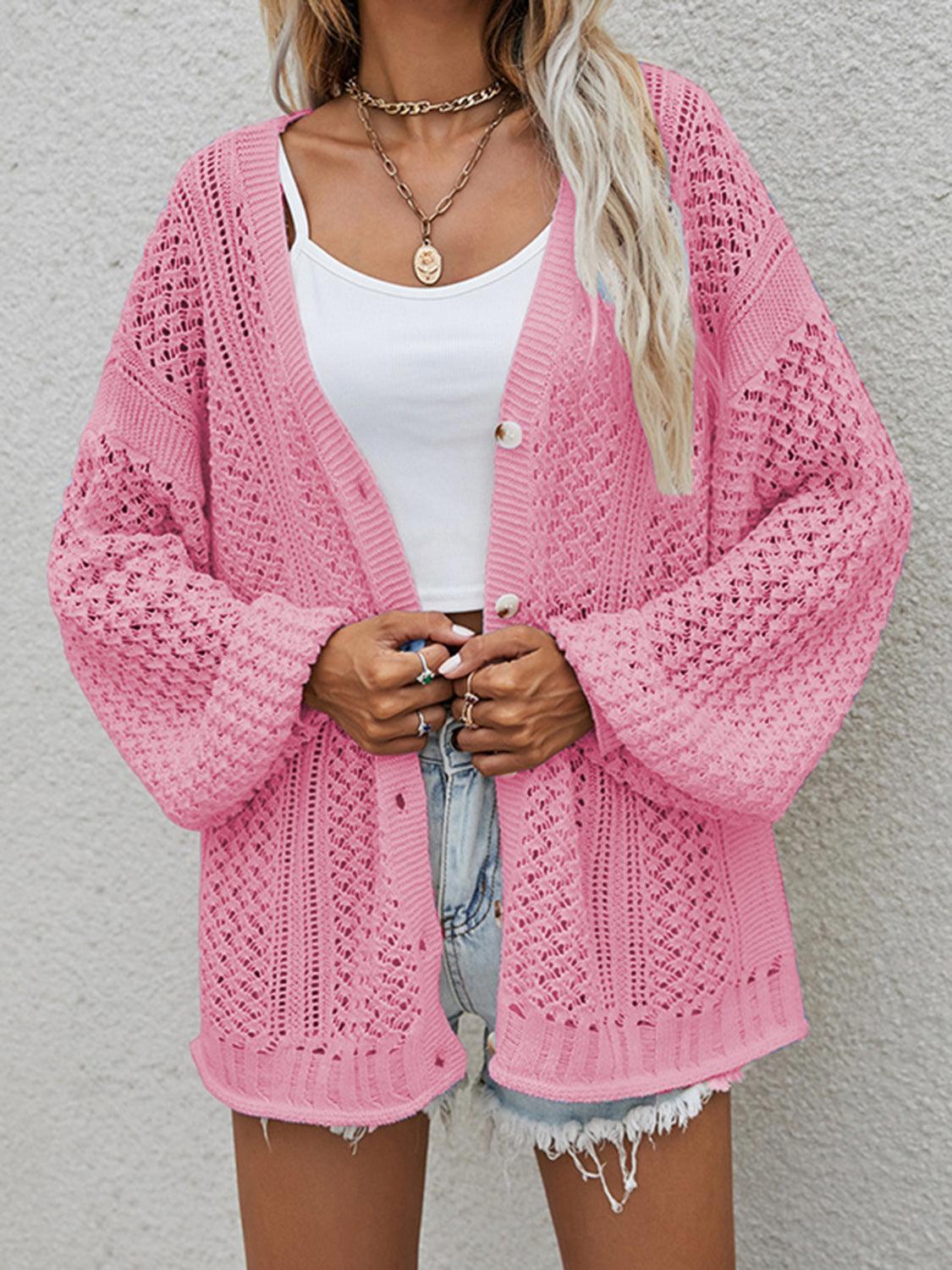 Openwork Button Front Cardigan Carauana Store