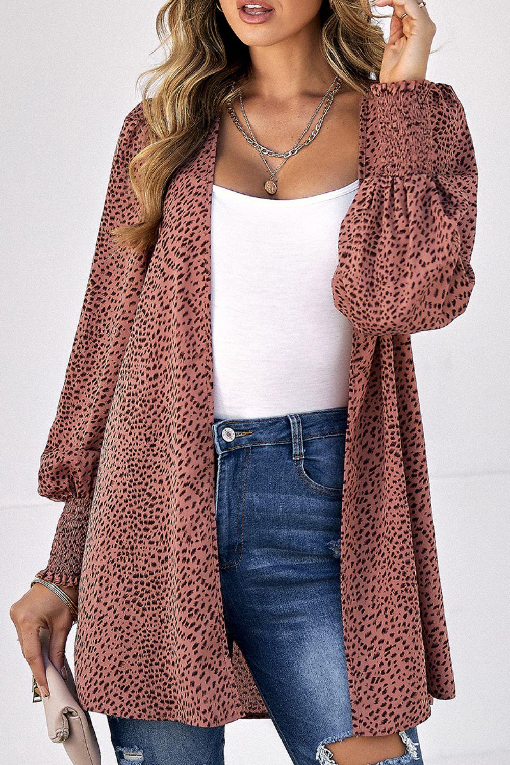 Leopard Print Balloon Sleeve Cardigan Carauana Store