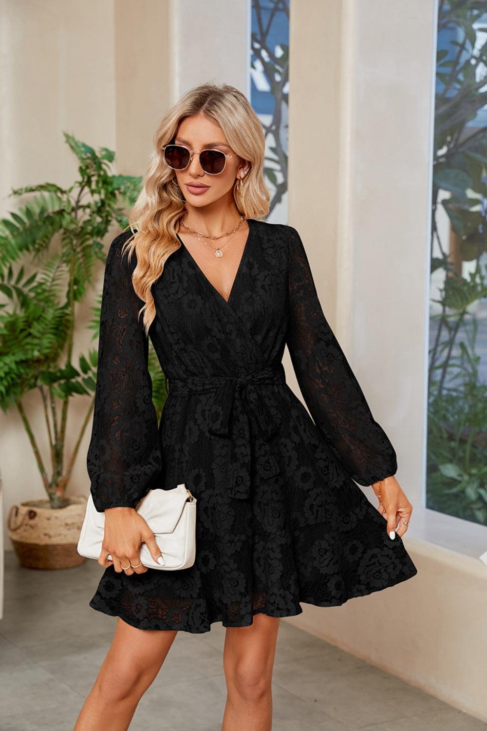 Surplice Lace Long Sleeve Mini Dress Carauana Store