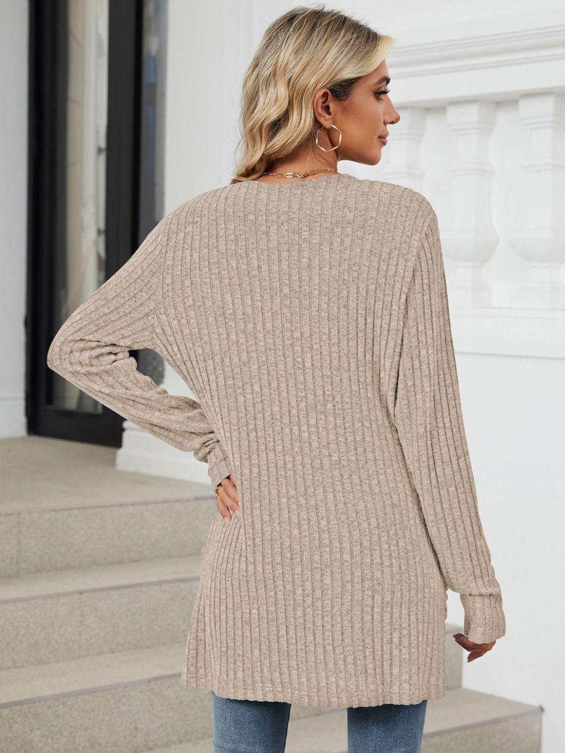 Pocketed Open Front Long Sleeve Cardigan Carauana Store