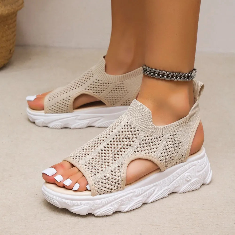 Peep Toe Cutout Mesh Sandals