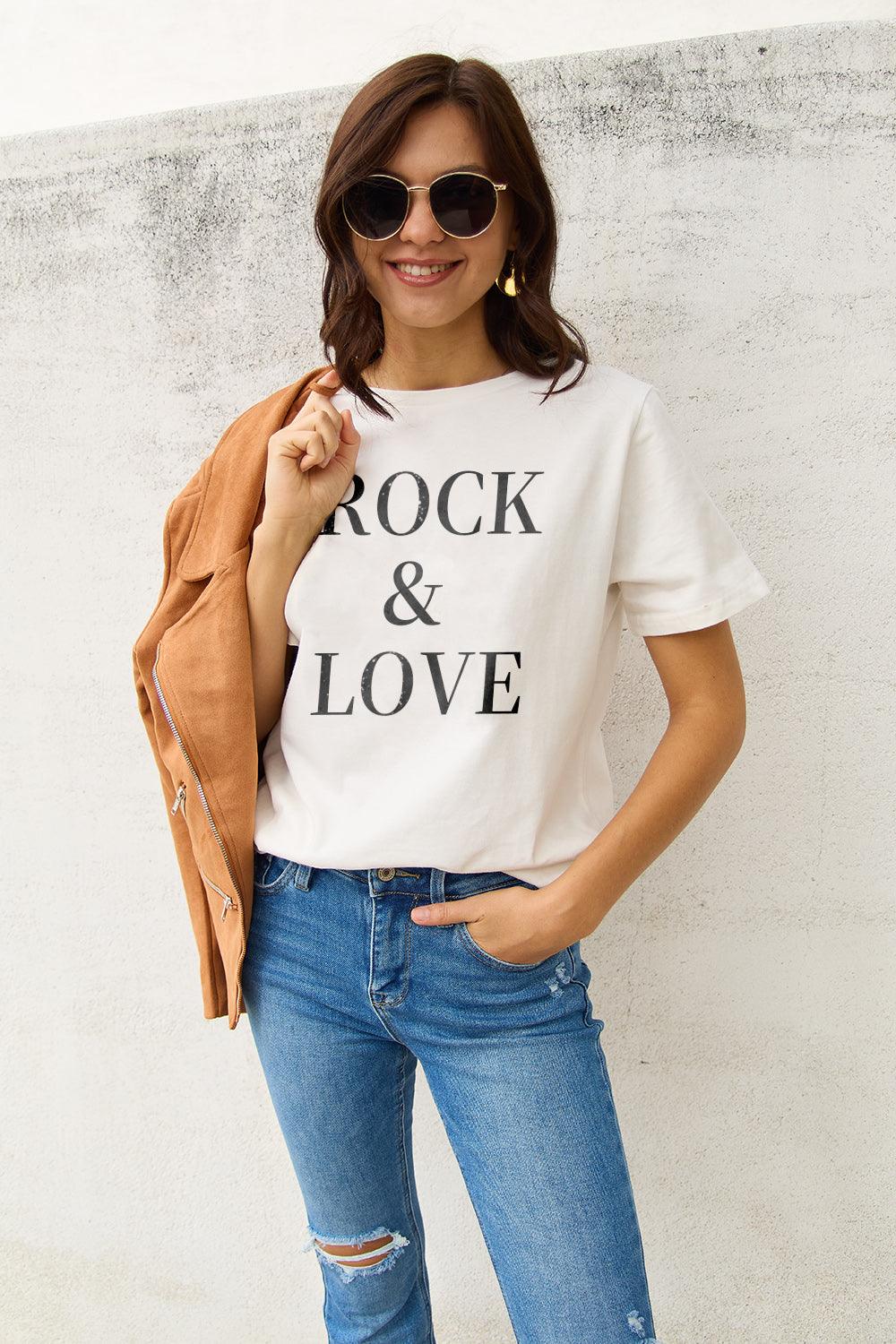 Simply Love Full Size ROCK & LOVE Short Sleeve T-Shirt Carauana Store