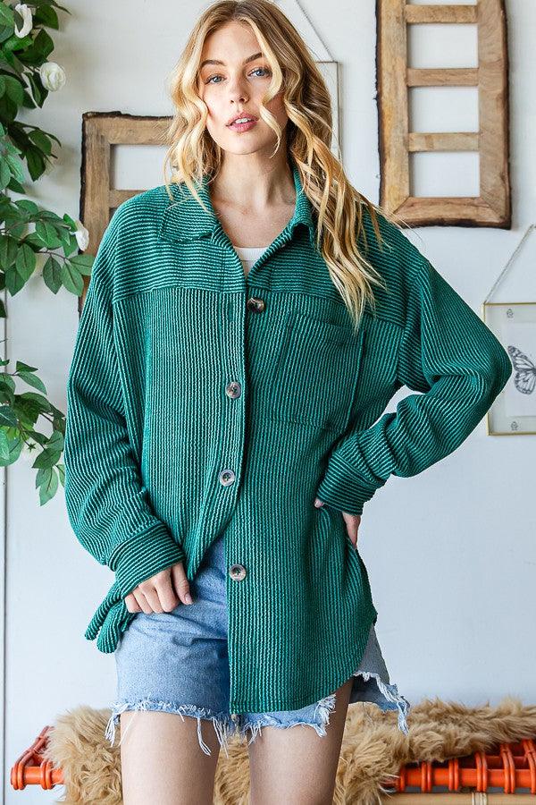 Reborn J Striped Button Up Long Sleeve Shacket Carauana Store