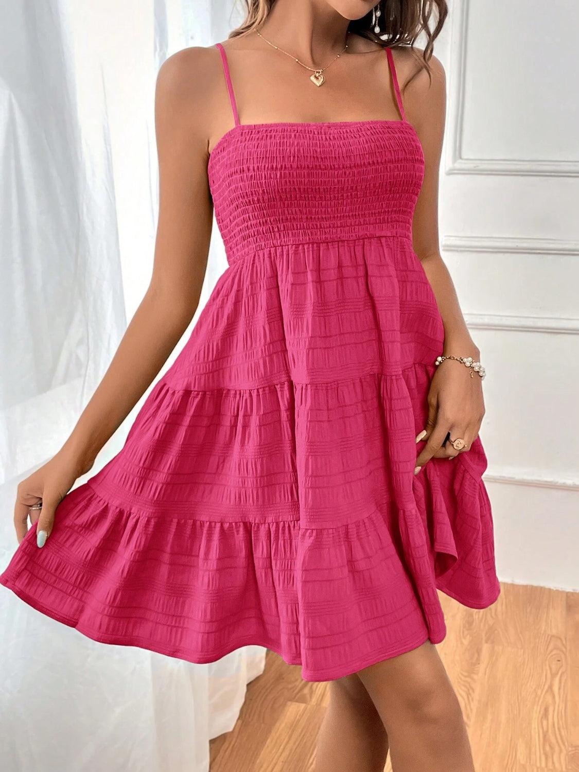 Smocked Tiered Sleeveless Mini Dress Carauana Store