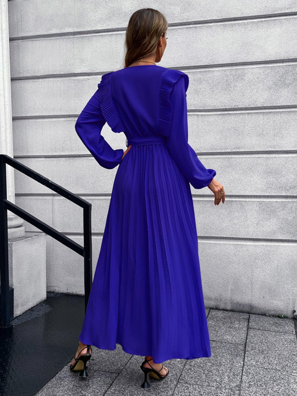 Pleated Surplice Tie Waist Maxi Dress Carauana Store