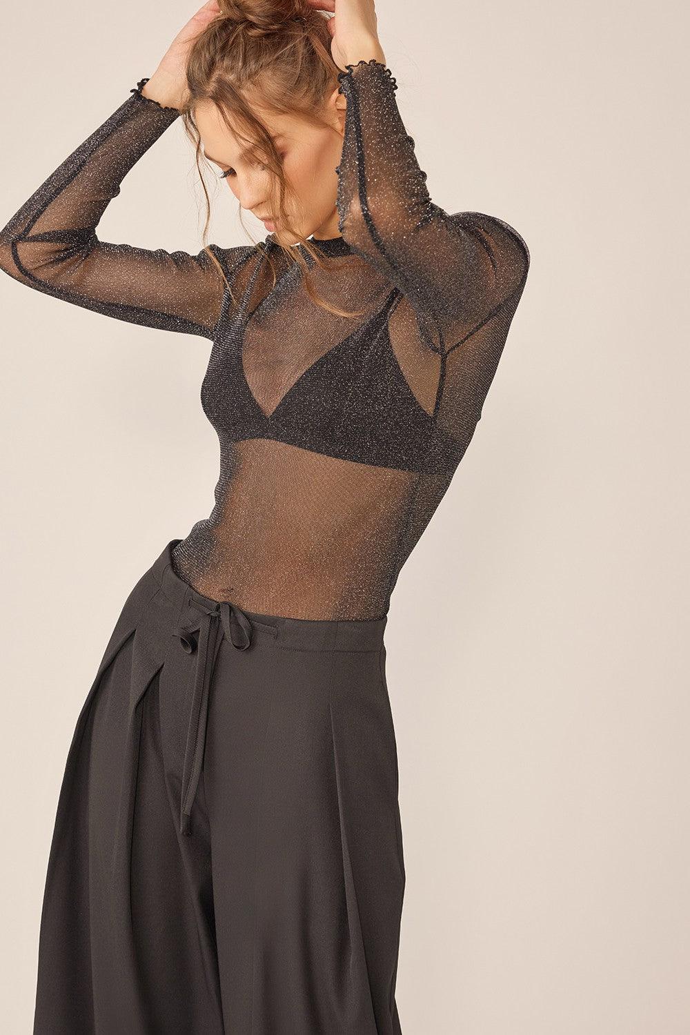 Idem Ditto Sparkling Glitter Long Sleeve Sheer Top Carauana Store