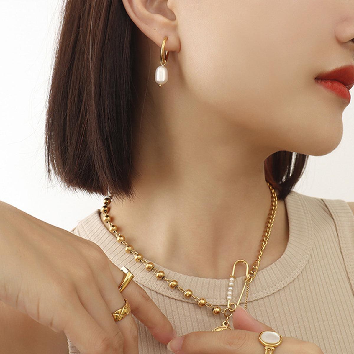 Gold-Plated Titanium Steel Pearl Earrings Carauana Store