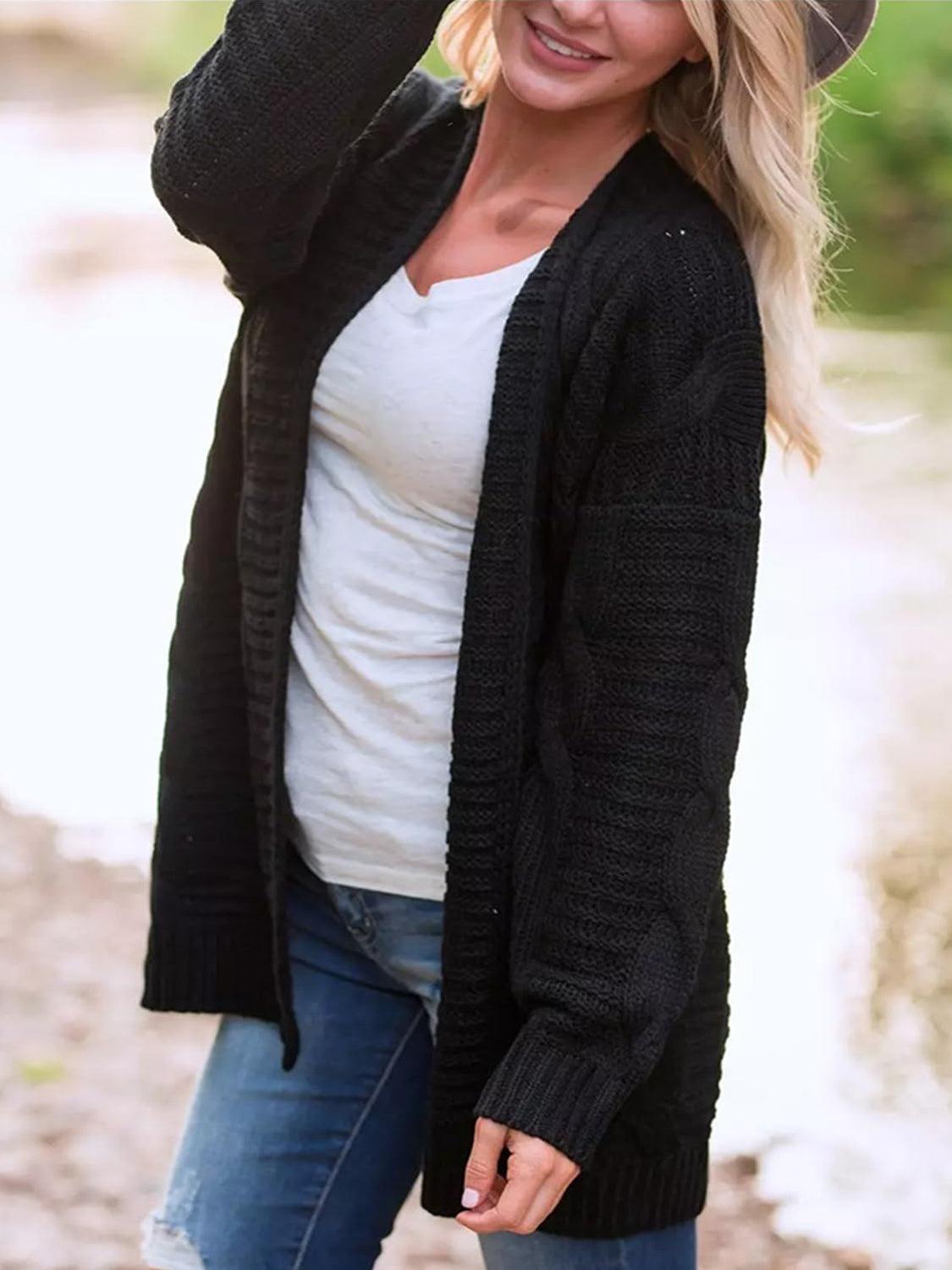 Cable-Knit Open Front Long Sleeve Cardigan Carauana Store