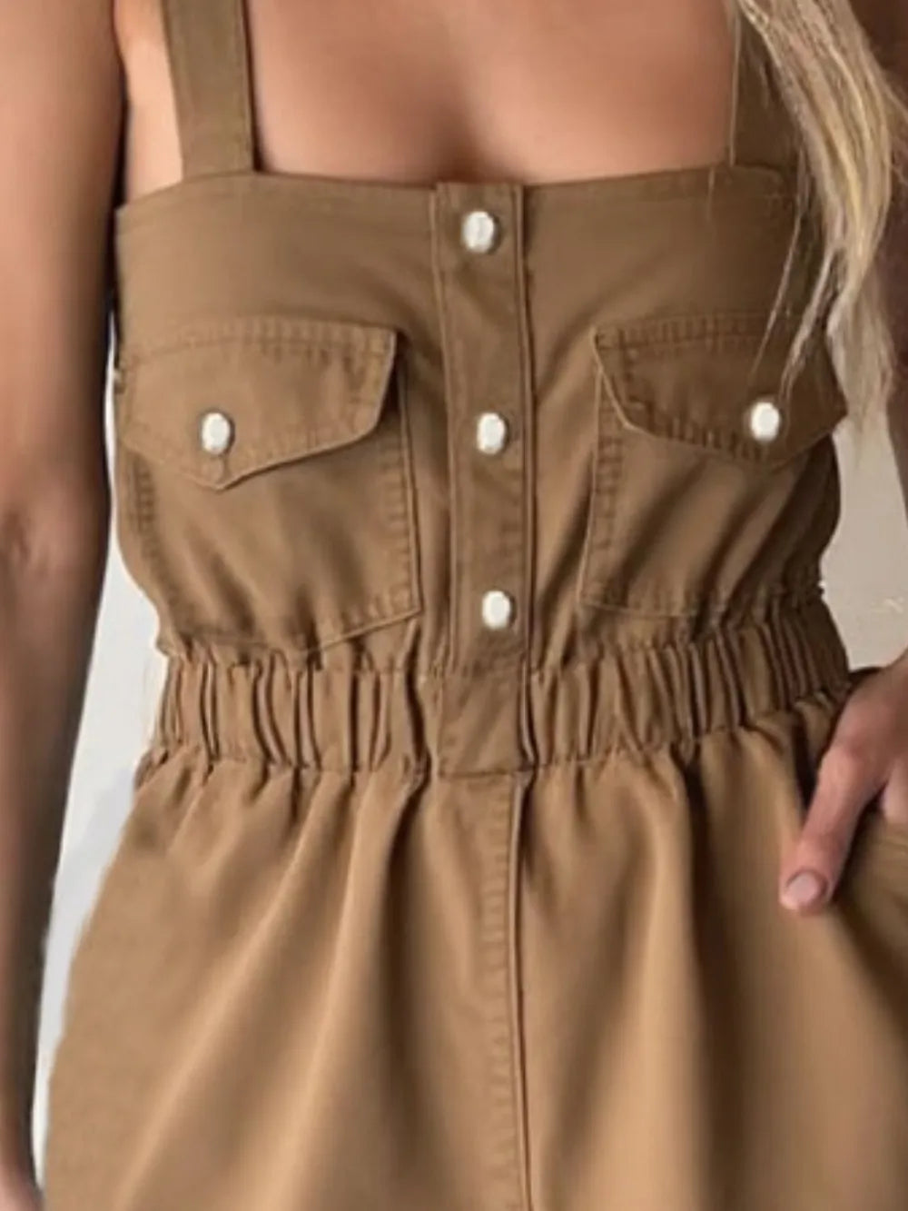 Wide Strap Denim Romper with Pockets Carauana Store