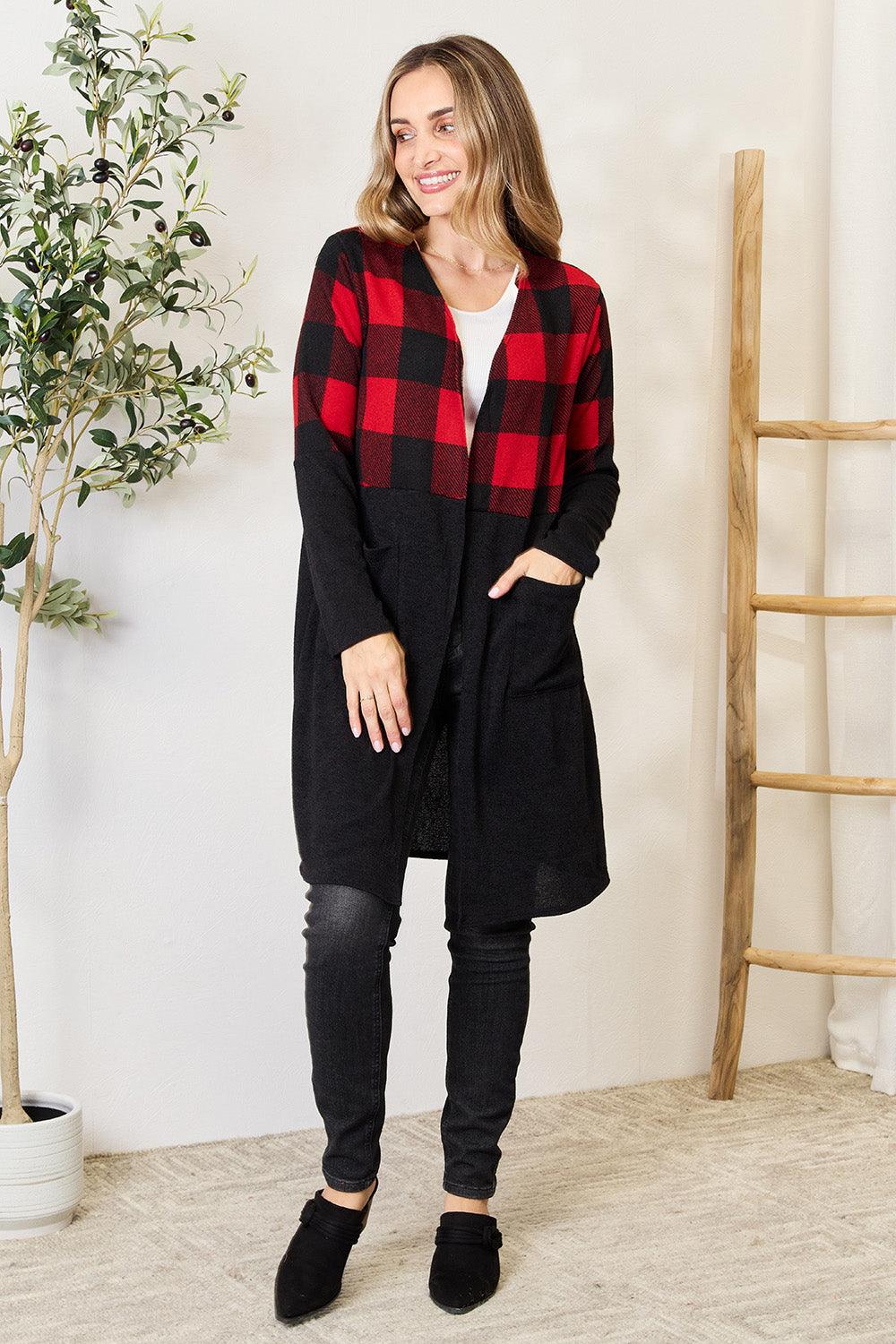 Heimish Full Size Plaid Open Front Cardigan Carauana Store
