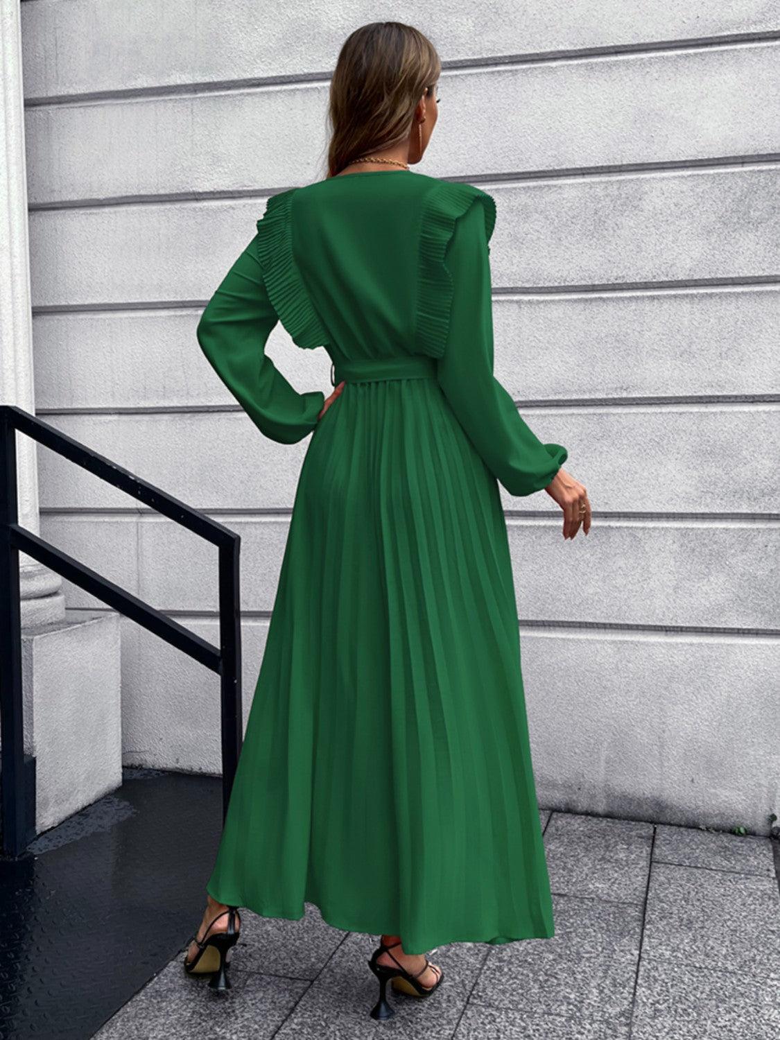 Pleated Surplice Tie Waist Maxi Dress Carauana Store