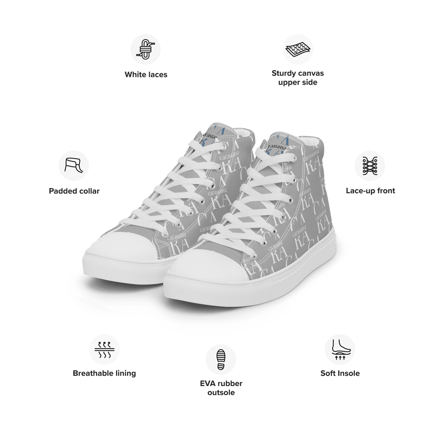 CARAUANA Hip Hop canvas shoes Grey Branded Carauana Store