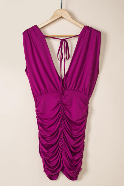 Ruched Surplice Sleeveless Wrap Dress Carauana Store