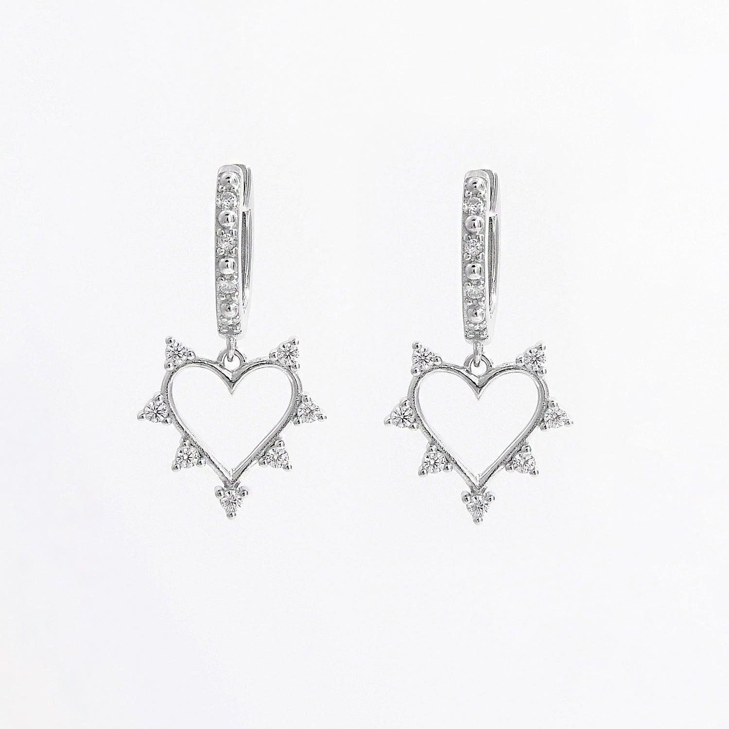 925 Sterling Silver Inlaid Zircon Heart Dangle Earrings Carauana Store