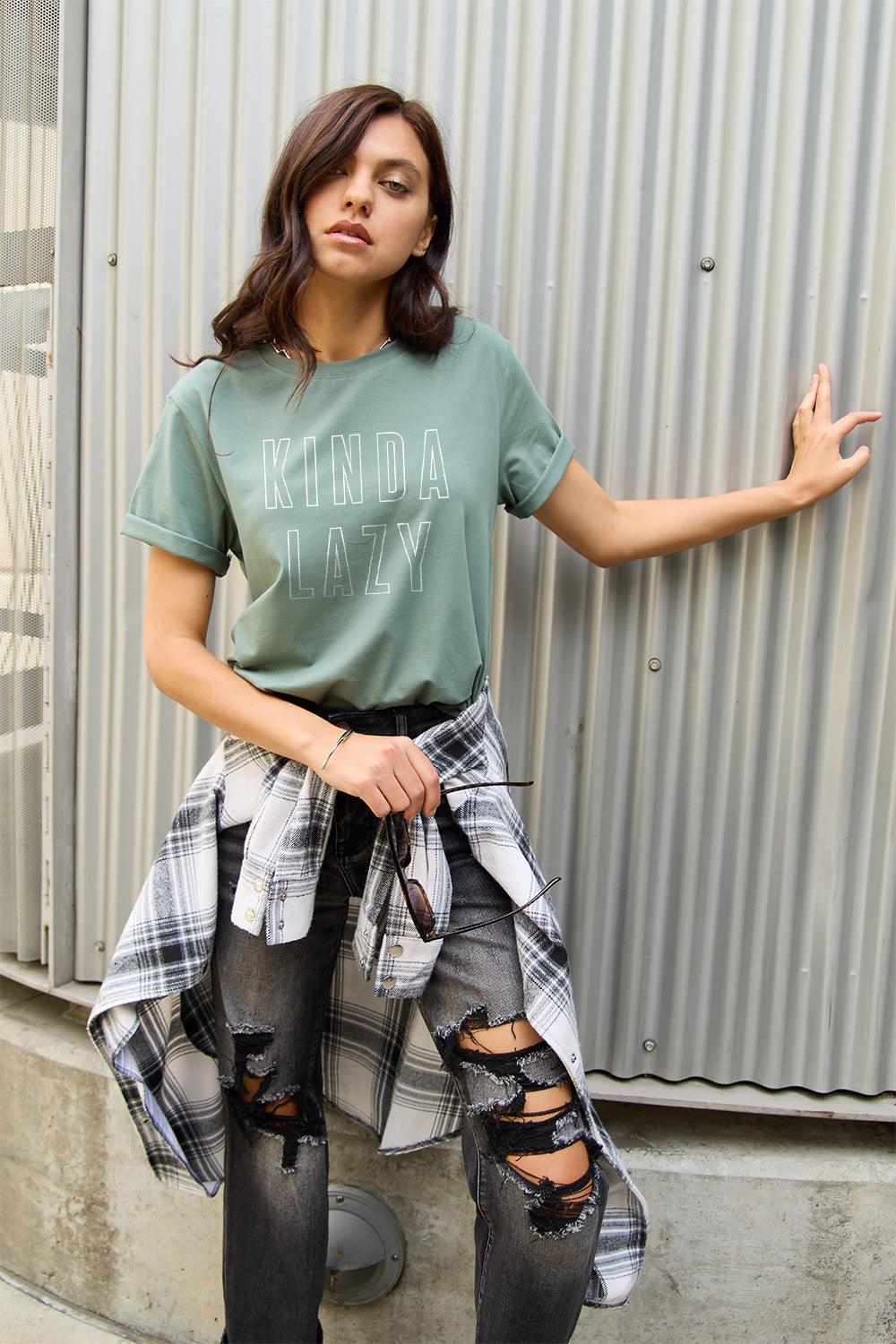 Simply Love Full Size KINDA LAZY Round Neck T-Shirt Carauana Store