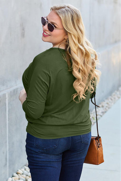 Basic Bae Full Size Round Neck Batwing Sleeve Blouse Carauana Store