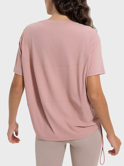 Millennia Drawstring Round Neck Short Sleeve Active T-Shirt Carauana Store